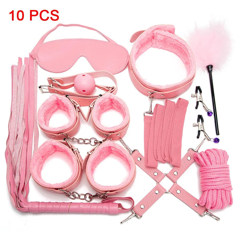 Sexy Leather BDSM Kits Plush Bondage Set for Couples Joy