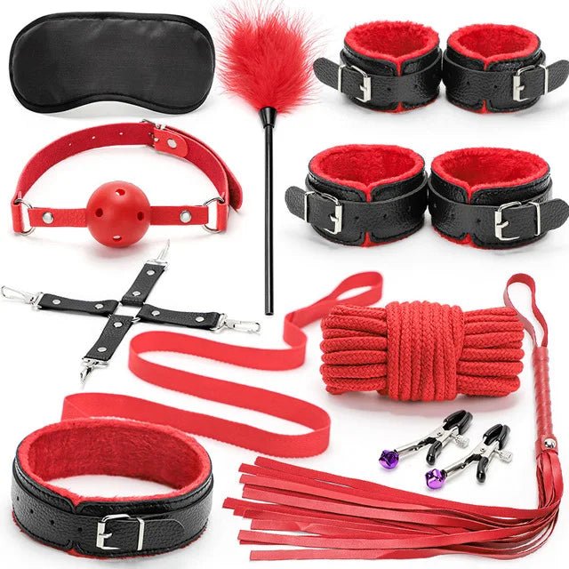 Sexy Leather BDSM Kits Plush Bondage Set for Couples Joy