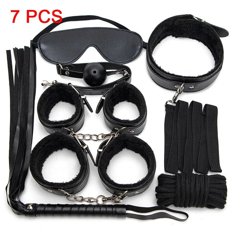 Sexy Leather BDSM Kits Plush Bondage Set for Couples Joy