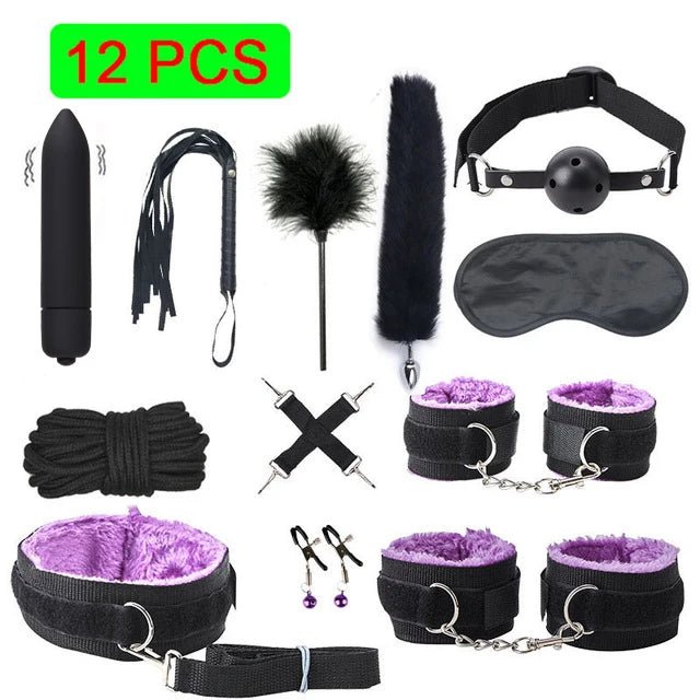 Sexy Leather BDSM Kits Plush Bondage Set for Couples Joy