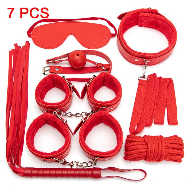 Sexy Leather BDSM Kits Plush Bondage Set for Couples Joy