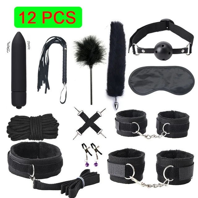 Sexy Leather BDSM Kits Plush Bondage Set for Couples Joy