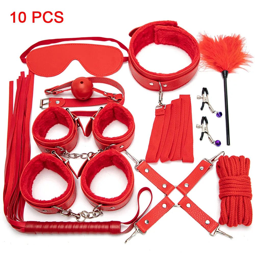 Sexy Leather BDSM Kits Plush Bondage Set for Couples Joy