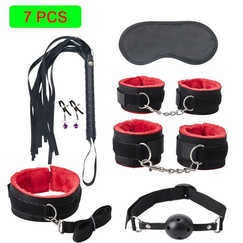 Sexy Leather BDSM Kits Plush Bondage Set for Couples Joy