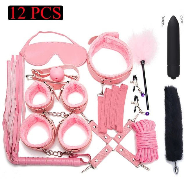 Sexy Leather BDSM Kits Plush Bondage Set for Couples Joy