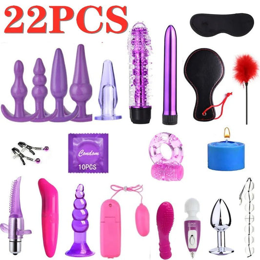 22Pcs BDSM Gear Kit Adult Handcuff Personal Toys For Couples G-Spot