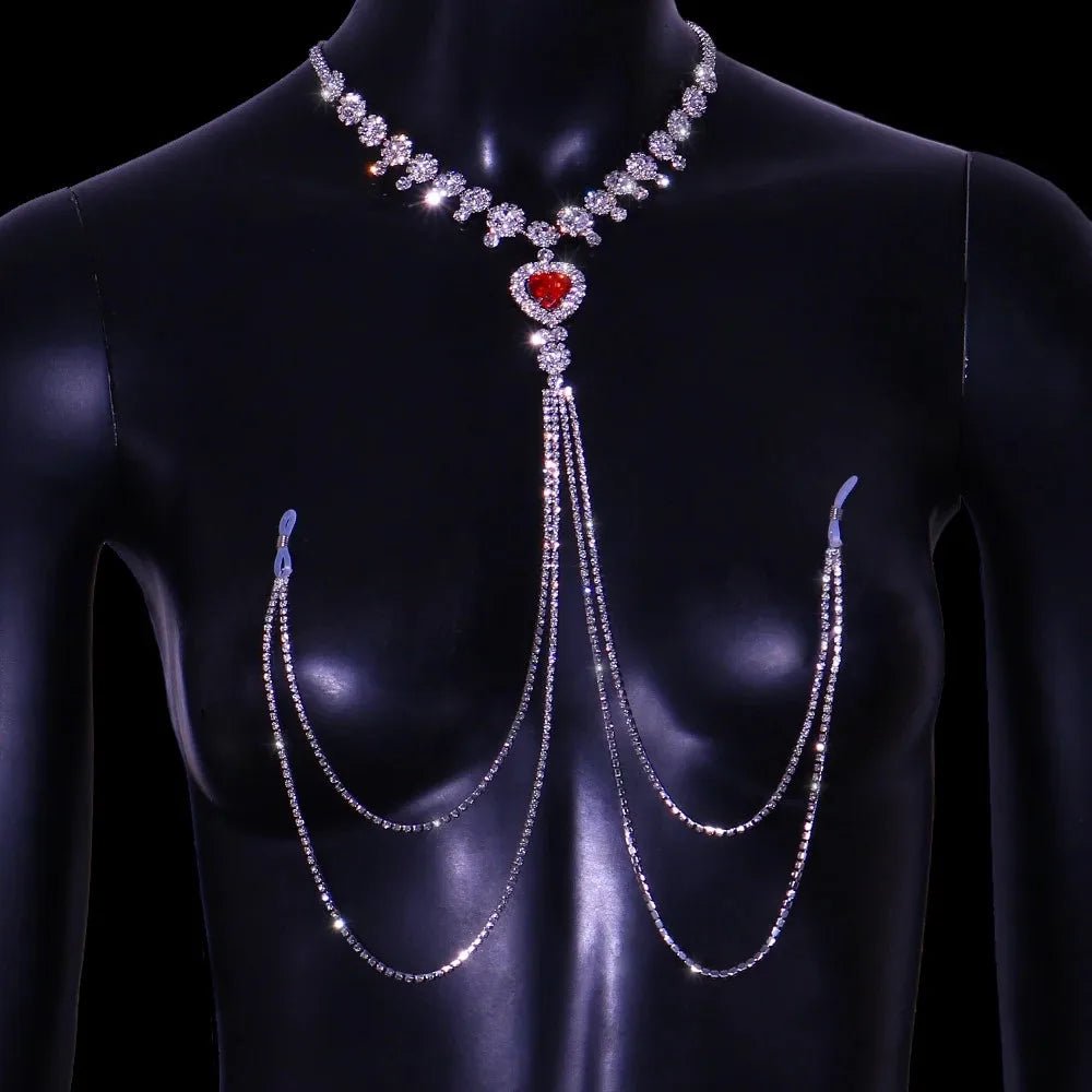 More Style Rhinestone Red Nipple Chain Non Pierced Body Jewelry