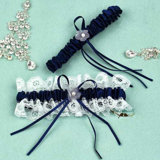 European Dark Blue Women's Sexy Lingerie Garter Lace Belt