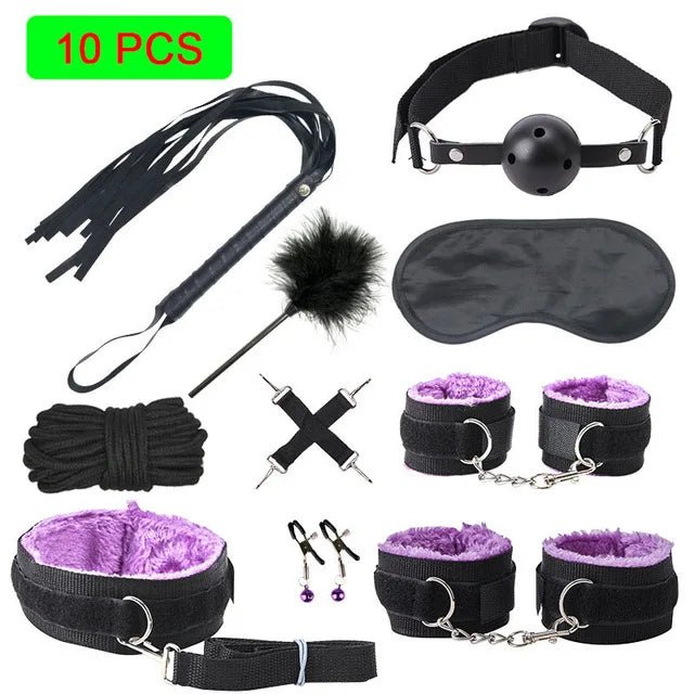 Sexy Leather BDSM Kits Plush Bondage Set for Couples Joy