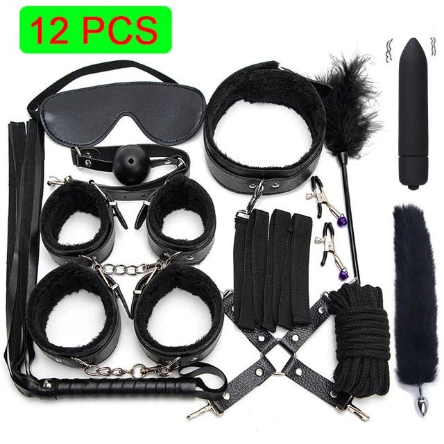 Sexy Leather BDSM Kits Plush Bondage Set for Couples Joy