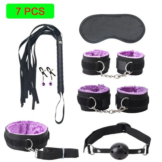 Sexy Leather BDSM Kits Plush Bondage Set for Couples Joy