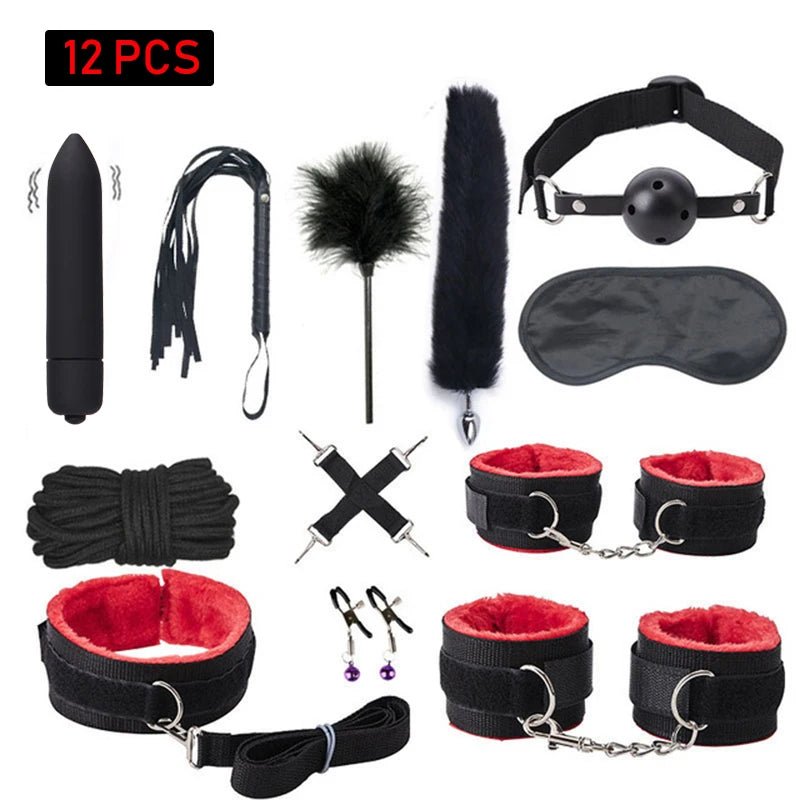 Sexy Leather BDSM Kits Plush Bondage Set for Couples Joy