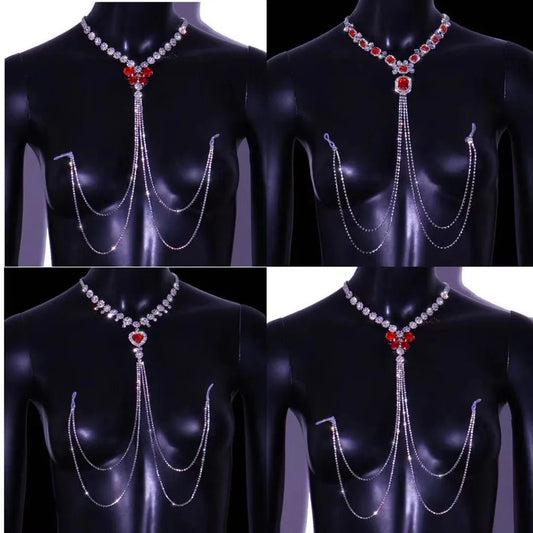 More Style Rhinestone Red Nipple Chain Non Pierced Body Jewelry