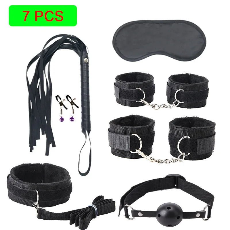Sexy Leather BDSM Kits Plush Bondage Set for Couples Joy