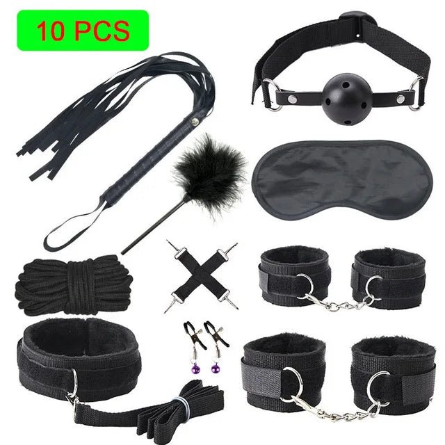 Sexy Leather BDSM Kits Plush Bondage Set for Couples Joy