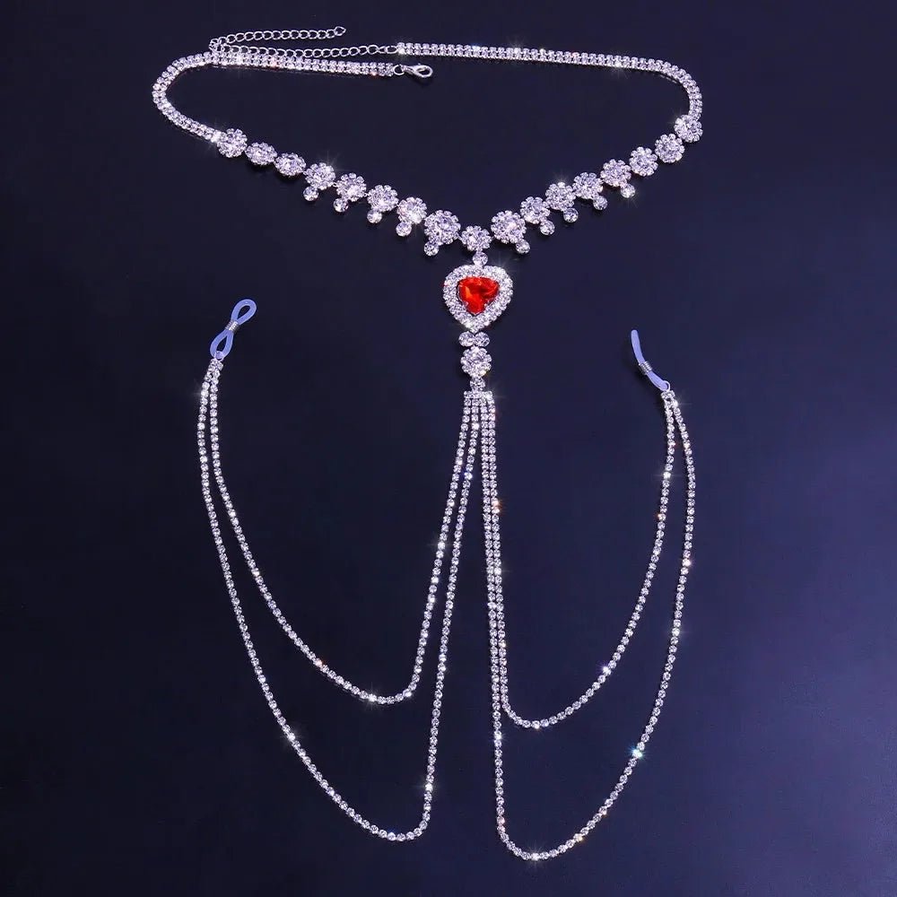 More Style Rhinestone Red Nipple Chain Non Pierced Body Jewelry