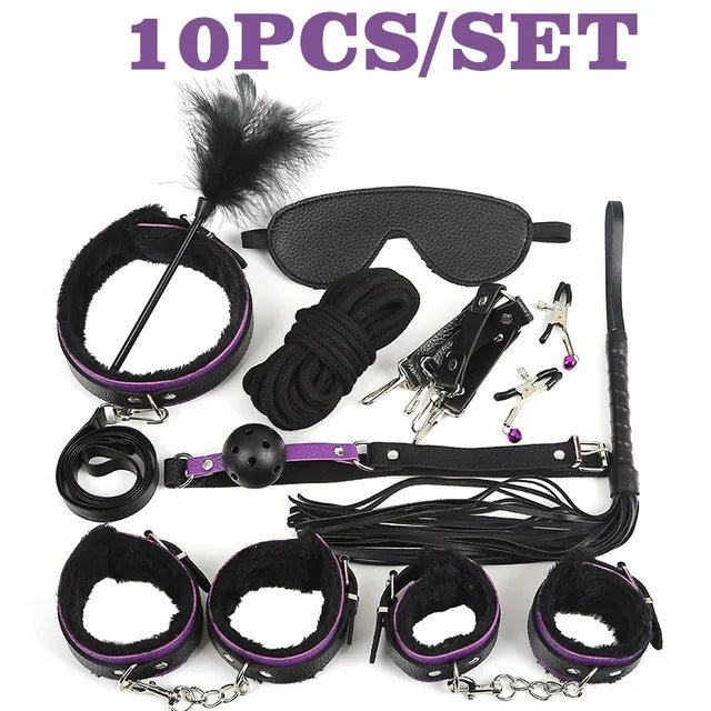 Sexy Leather BDSM Kits Plush Bondage Set for Couples Joy
