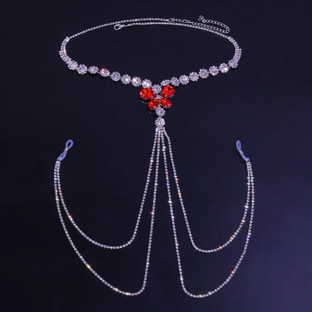 More Style Rhinestone Red Nipple Chain Non Pierced Body Jewelry