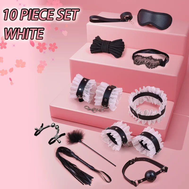 Sex Games Bondage Kits With Handcuffs Nipple Clamps Whip