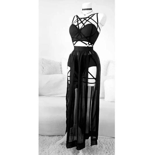 Black Three Sets Of Straps Dress With Chest Pads - Chic Style