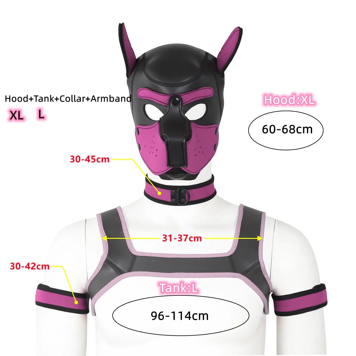 Bdsm Bondage Kit of XL Large Size Puppy Cosplay Neoprene Fetish Hood Mask