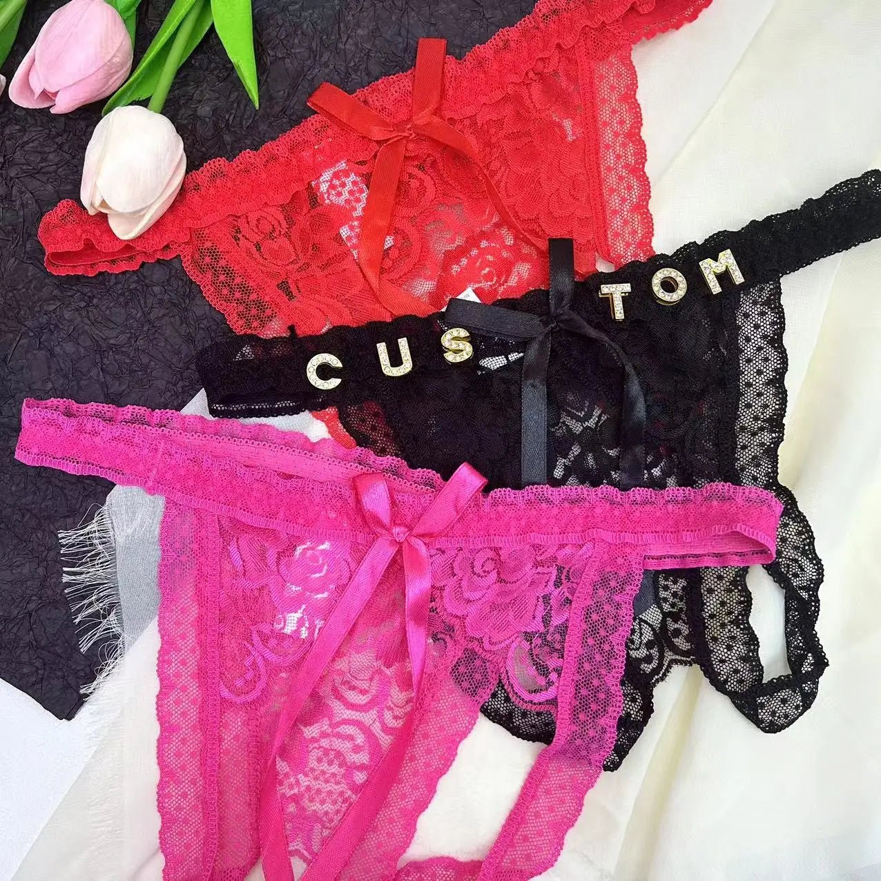 Custom Name Thong Sexy Lace Bowknot Panties For Women