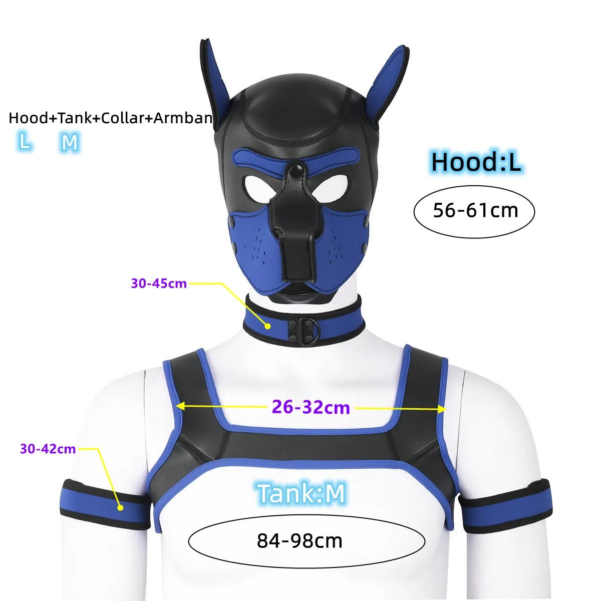 Bdsm Bondage Kit of XL Large Size Puppy Cosplay Neoprene Fetish Hood Mask