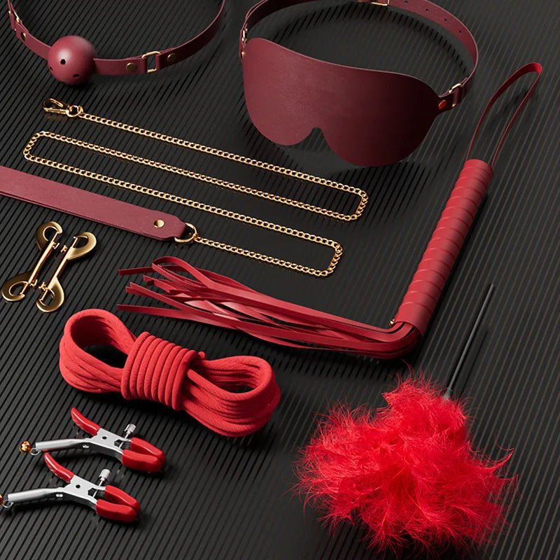 BDSM Set Couple Bondage Gear Handcuffs and Whip Kit