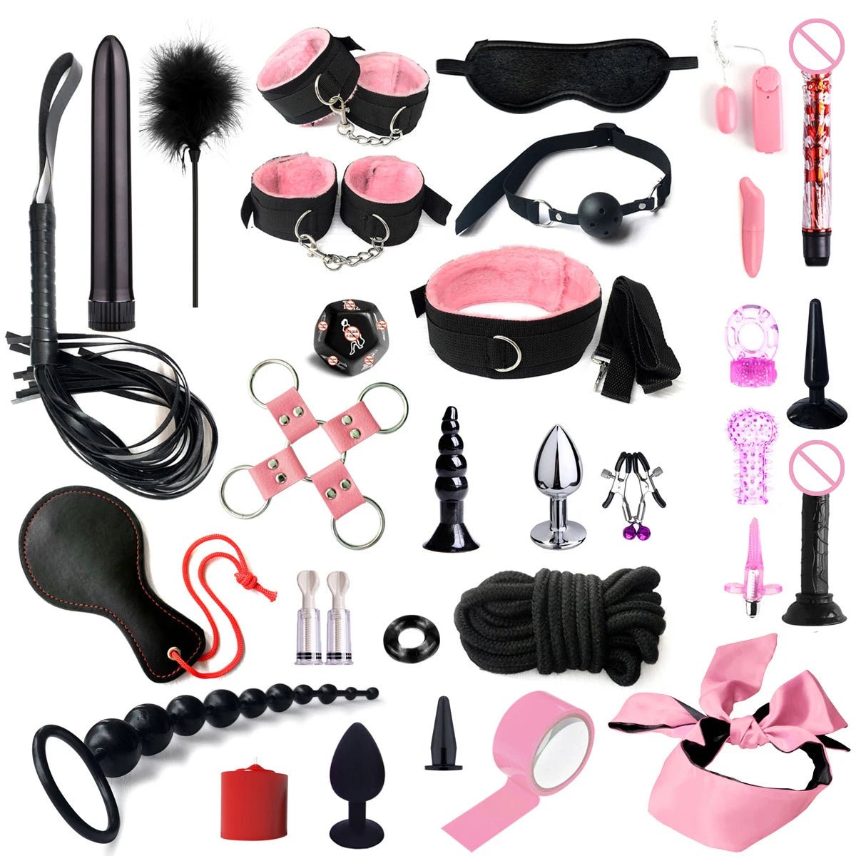 Bdsm Set Kit Toy Handcuffs for Couple Adults Plug Whip Ring Dominance