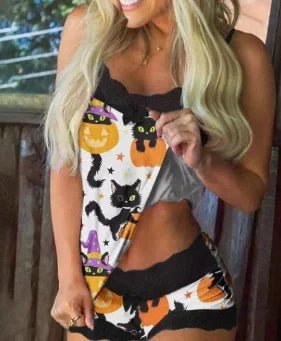 Plus Size Sexy Women Lingerie Set Heart Print Lace Pajamas