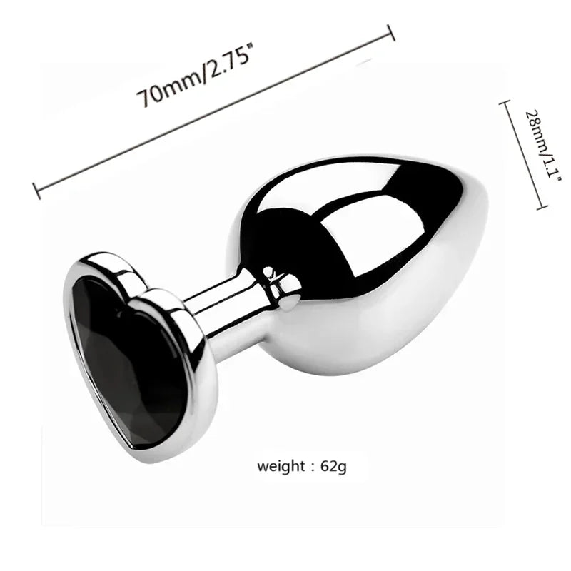 Stainless Steel Heart Shape 3 Sizes Crystal Plug Toy