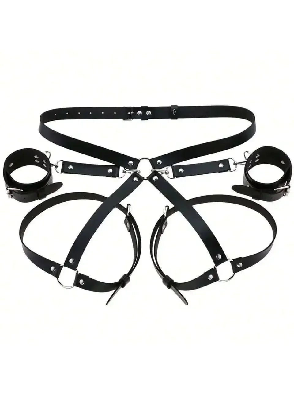Leather BDSM Kit Handcuffs Toys Games for Couples Body Harness Cuffs Bondage