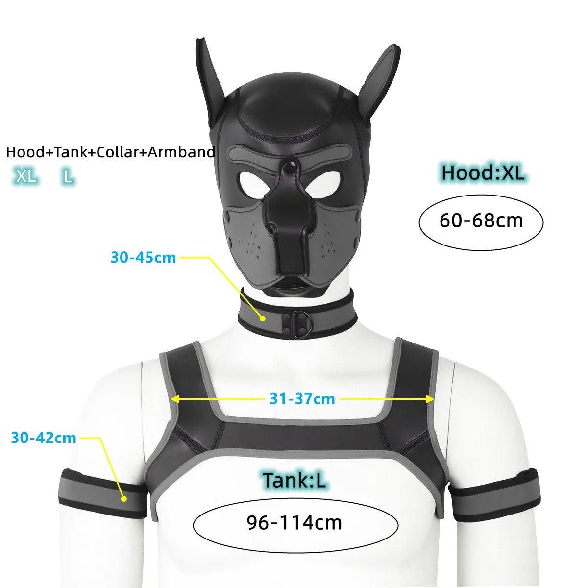 Bdsm Bondage Kit of XL Large Size Puppy Cosplay Neoprene Fetish Hood Mask