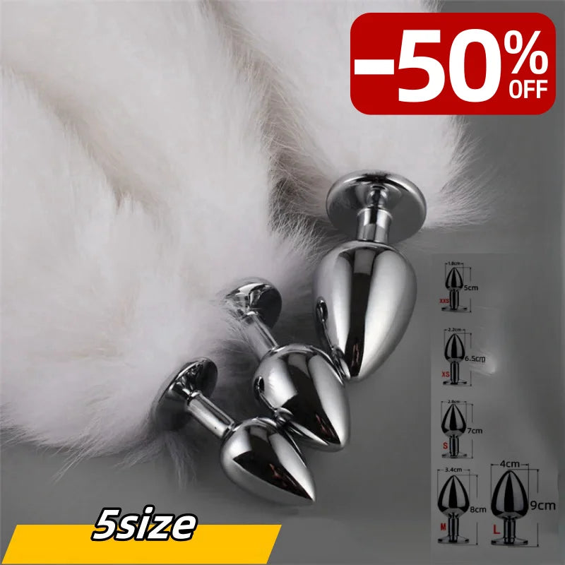 BDSM White Metal Plug Fetish Fox Tail Pleasure Toys Collection