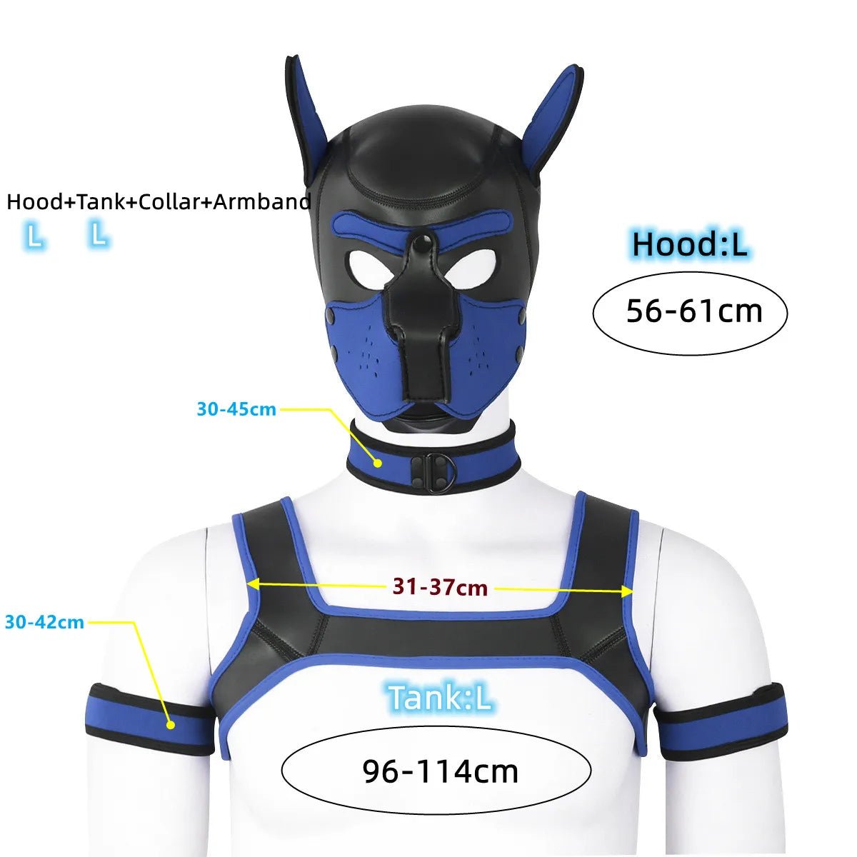 Bdsm Bondage Kit of XL Large Size Puppy Cosplay Neoprene Fetish Hood Mask