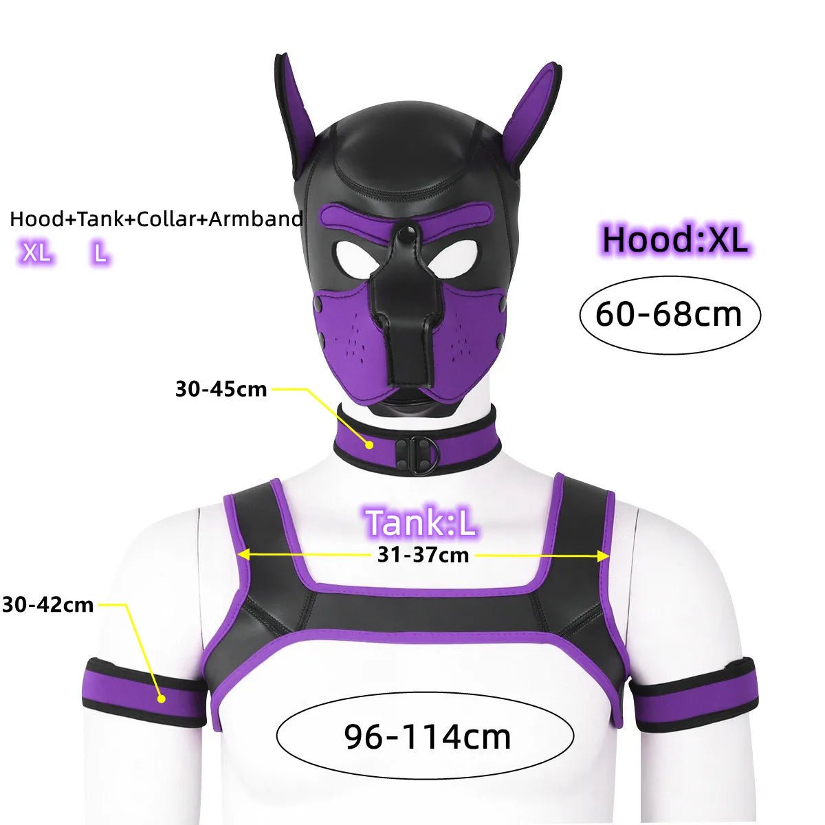 Bdsm Bondage Kit of XL Large Size Puppy Cosplay Neoprene Fetish Hood Mask