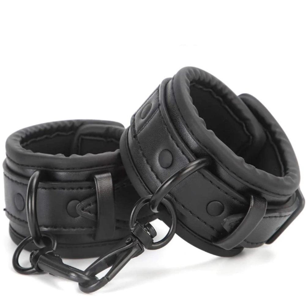 SM Erotic Leather Handcuffs Footcuffs for Intimate Bondage