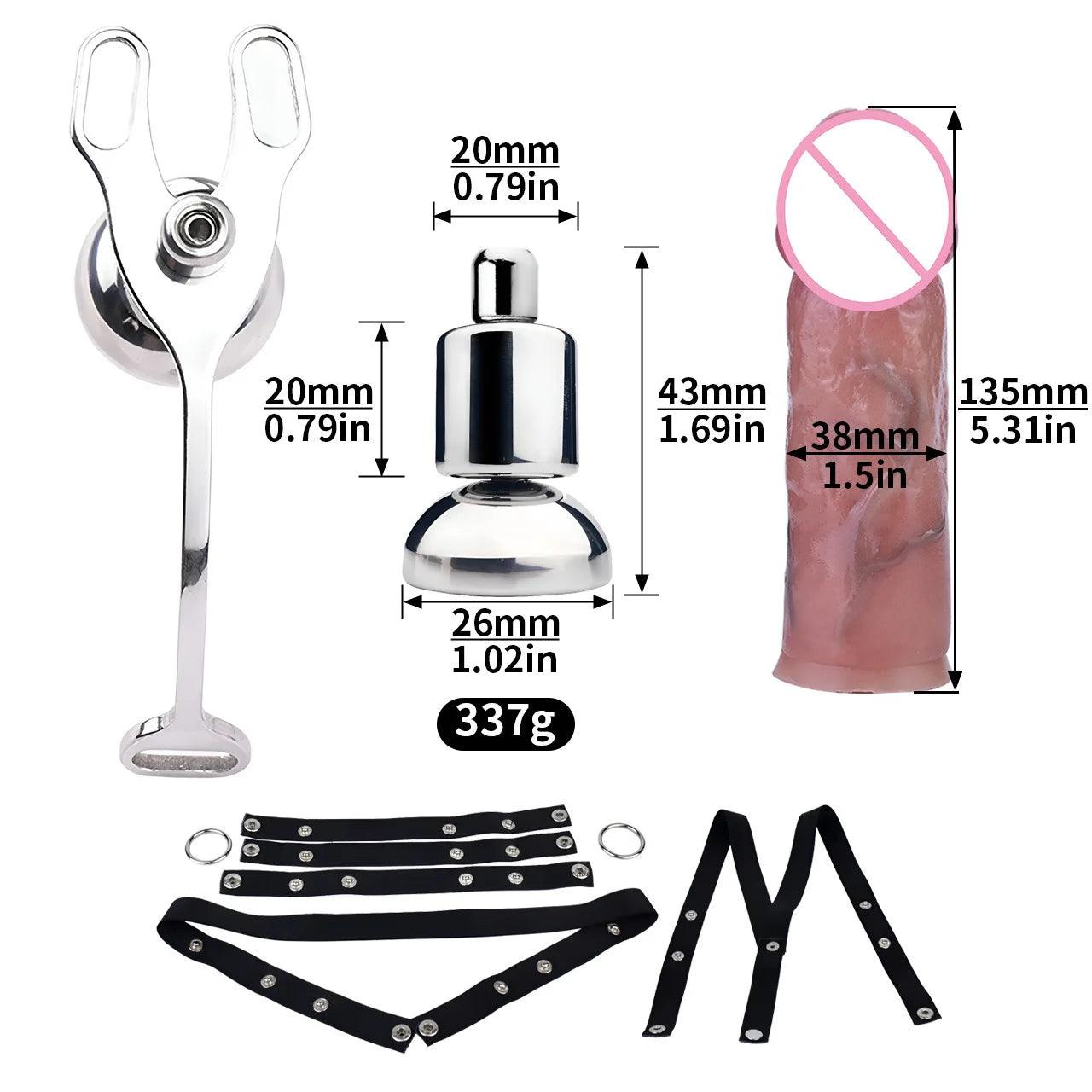 Set Male Flat Chastity Cage Device with Silicone Pleasure