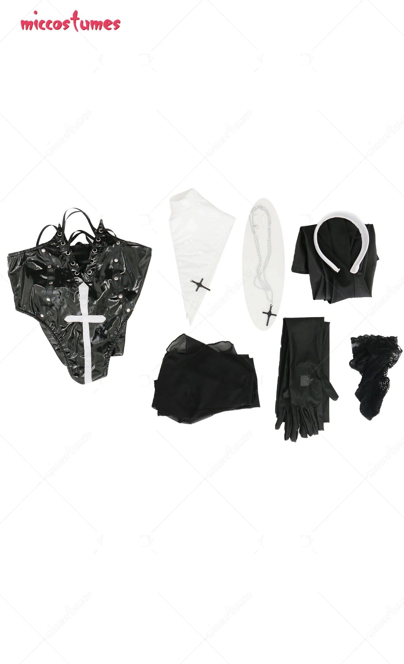 Ensemble de lingerie pour femme, combinaison de nonne, body moulant à poitrine ouverte