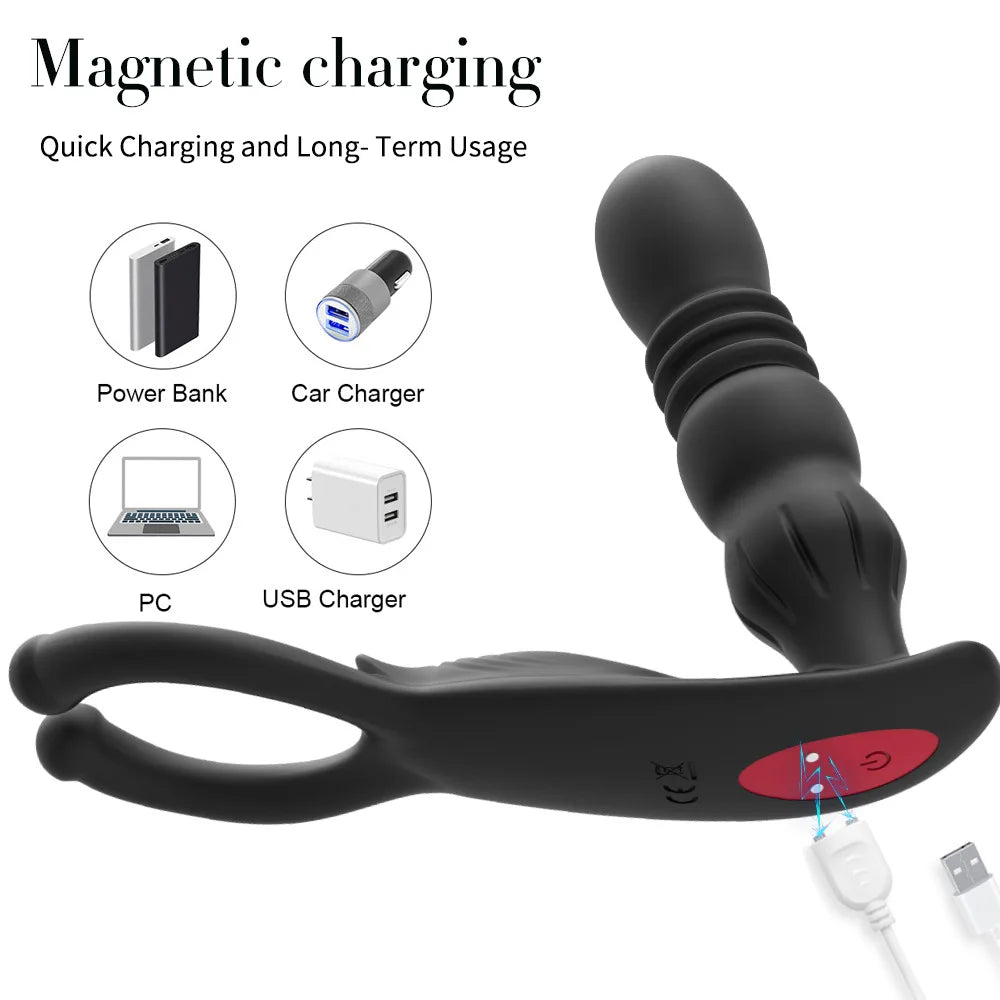 Silicone Vibrator Thrusting Prostate Stimulator for Men