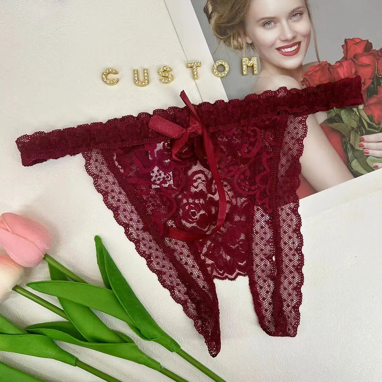 Custom Name Thong Sexy Lace Bowknot Panties For Women