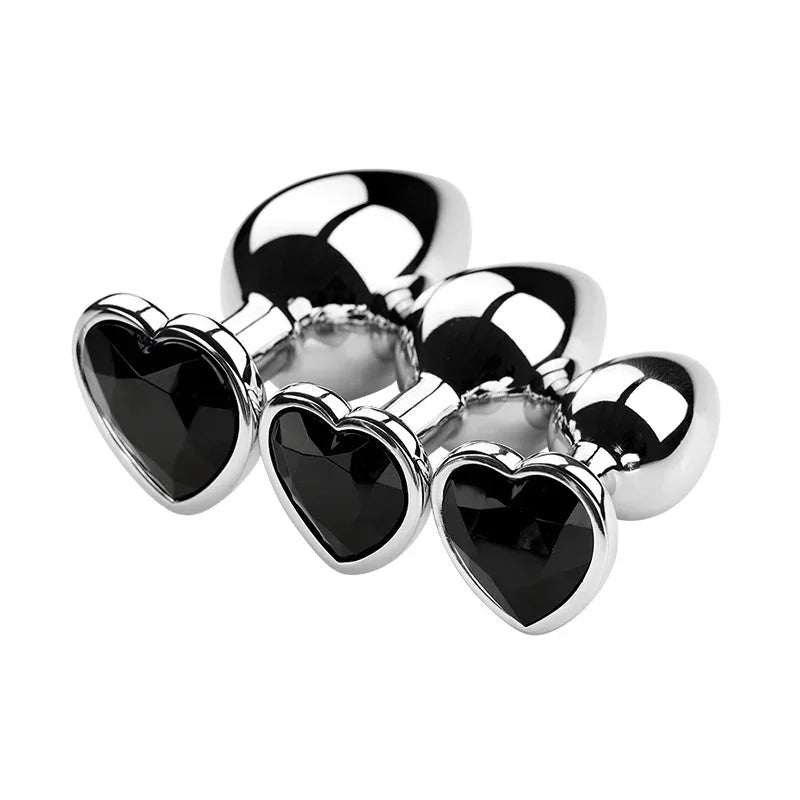 Stainless Steel Heart Shape 3 Sizes Crystal Plug Toy