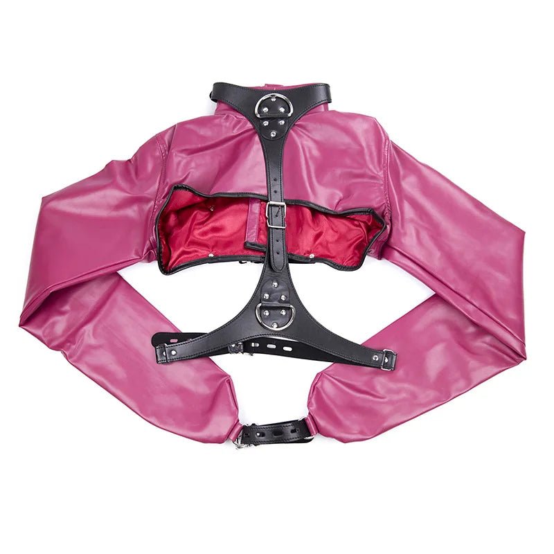 Women Black Red Sexy Open Breast Cupless Leather Bondage Strait Jacket
