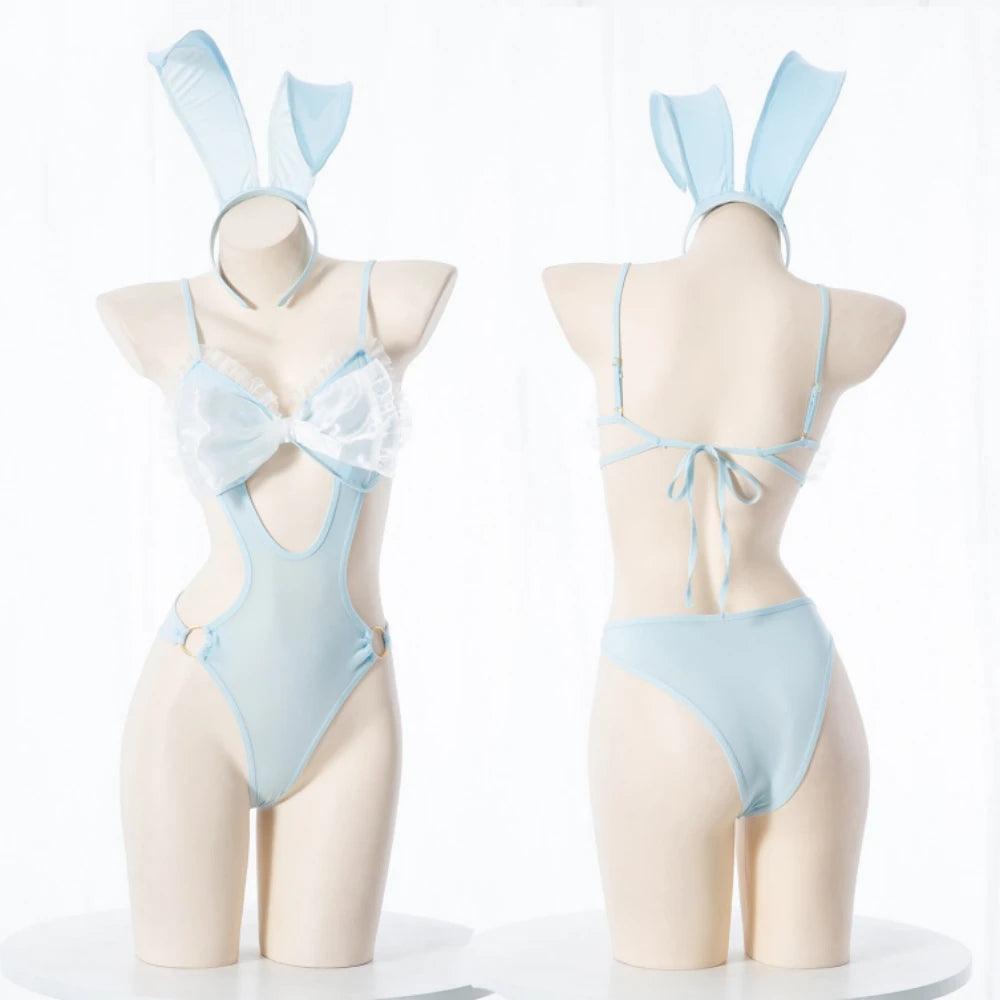 Sexy Lace Bow Bunny Girl Uniform Role Play Outfits Set