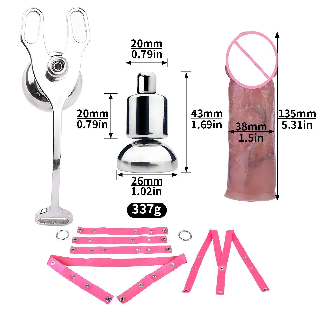Set Male Flat Chastity Cage Device with Silicone Pleasure