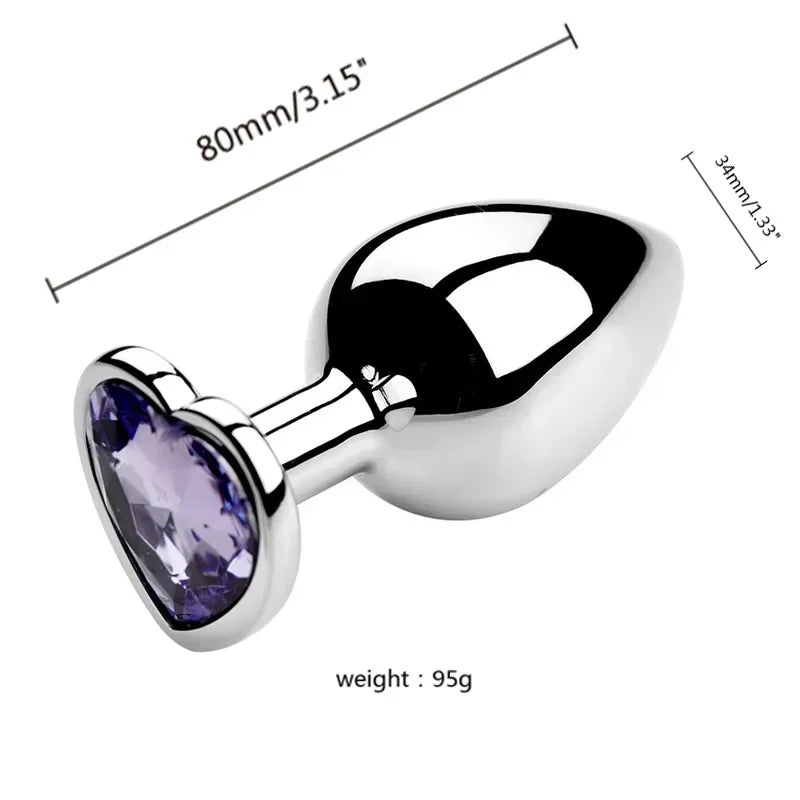 Stainless Steel Heart Shape 3 Sizes Crystal Plug Toy