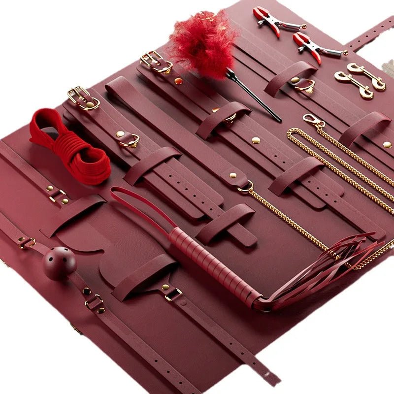 BDSM Set Couple Bondage Gear Handcuffs and Whip Kit