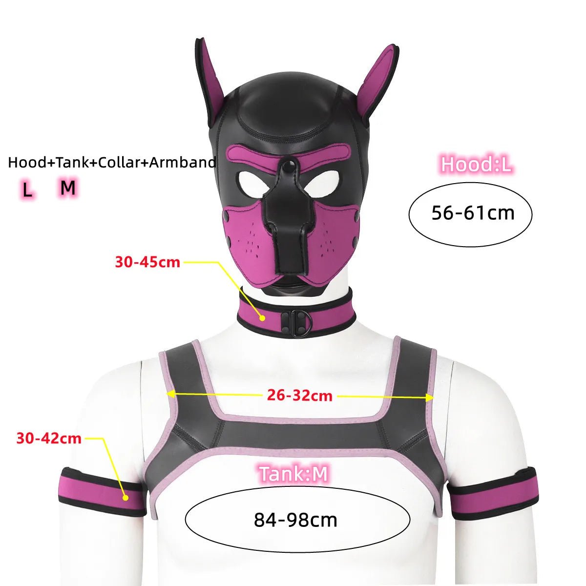 Bdsm Bondage Kit of XL Large Size Puppy Cosplay Neoprene Fetish Hood Mask