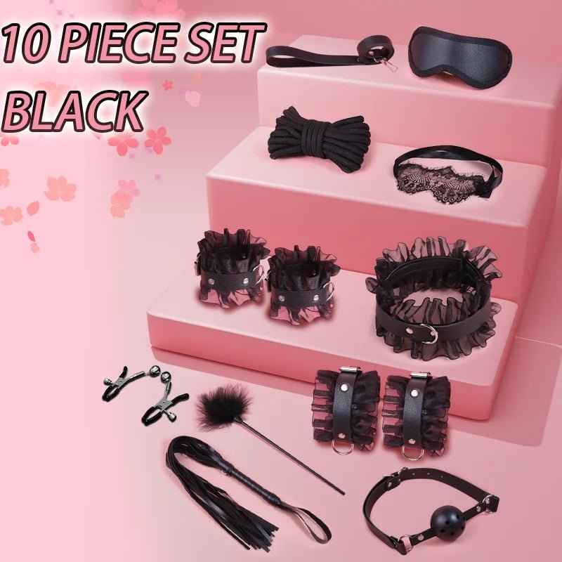 Sex Games Bondage Kits With Handcuffs Nipple Clamps Whip
