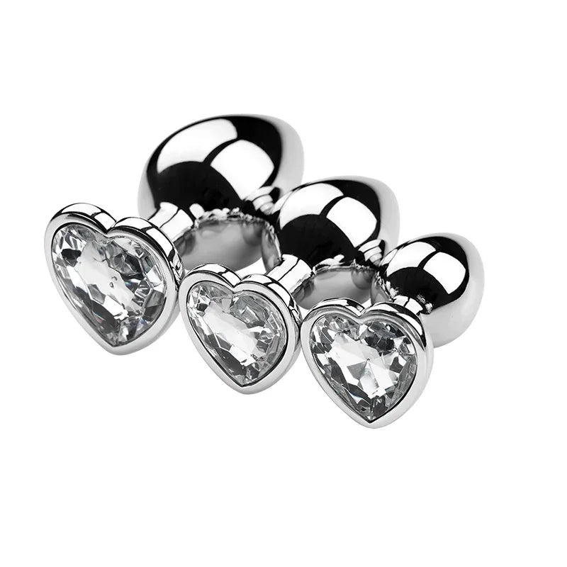 Stainless Steel Heart Shape 3 Sizes Crystal Plug Toy